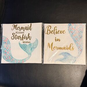 Mermaid Themed Canvas Wall Art Set – Gold Accents